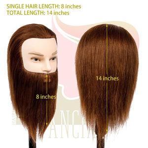 Cabeza de maniquí para hombre, 100% de cabello humano con barba, cabeza de entrenamiento marrón oscuro, maniquí de peluquero - Product Image 3