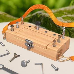 Jouet sensoriel Montessori robuste et durable pour l'autisme, en bois naturel, avec tournevis, outils et planche d'activités - Product Image 1