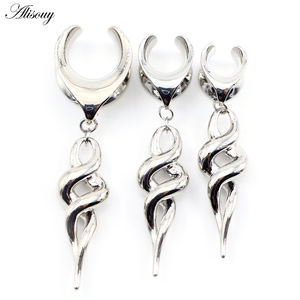 Alisouy 1 buah 8-25mm salib tembaga <span class=keywords><strong>Spiral</strong></span> liontin terowongan telinga colokan perenggang sadel pengukur anting tindik tubuh perhiasan - Product Image 5