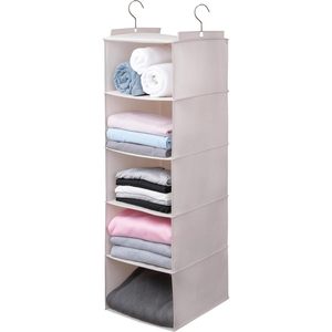 Hanging Closet Organizer 6-<b>Shelf</b> Foldable Beige Clothing Storage For Bedroom Polyester Material - Product Image 1