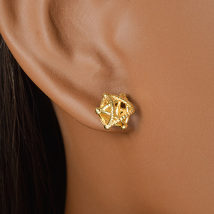 Boucles d'oreilles clous pour femmes, plaquées or 18 carats, en cuivre vintage, hypoallergéniques, avec boule géométrique creuse polie, tendance, plusieurs tailles disponibles - Product Image 3