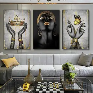 도매 3 패널 블랙 아프리카 포스터 인쇄 벽 아트 그림 아프리카 캔버스 그림 벽 장식