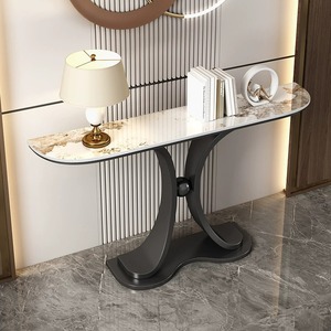 Consolle da Ingresso di Lusso Leggero in Marmo e Metallo, Tavolo Minimalista Moderno da Parete per Corridoio e Soggiorno - Product Image 2
