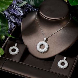 HIBRIDE Sparkling AAA Cubic Zircon boda conjuntos de joyería nupcial diseño de círculo pequeño conjuntos de pendientes colgantes para fiesta femenina - Product Image 2