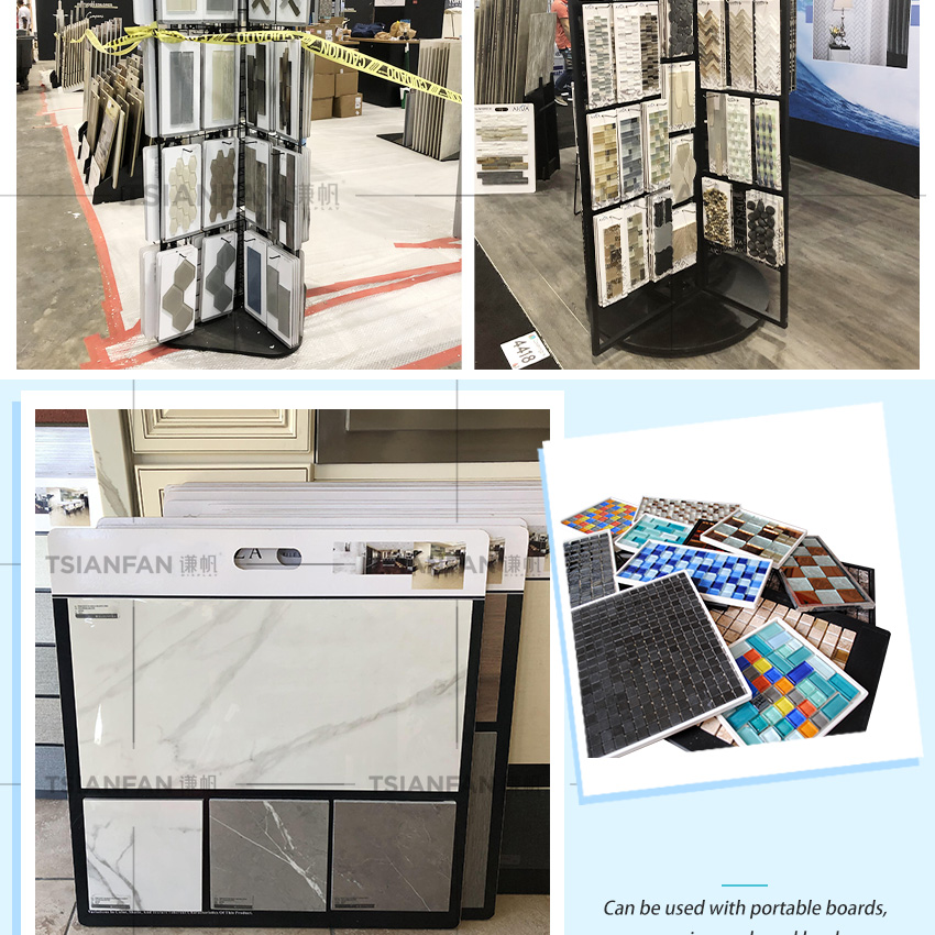 Factory Custom Exhibition Floor Stand Mosaic Display Stand Ceramic Sample Showroom Stone Stand Tile Display Marble Mosaic Rack