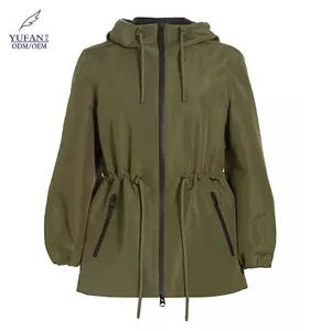 YuFan OEM Ladies Wind Breaker ArmyGreen Coats For Women With Waterproof Zipper Winter Warm Clothes