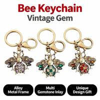 Porte-clés Abeille Mignon Animal Strass Scintillant Breloque Anneau de Clé de Voiture Pendentif de Sac Cadeau Créatif Tendance pour Femmes Filles
