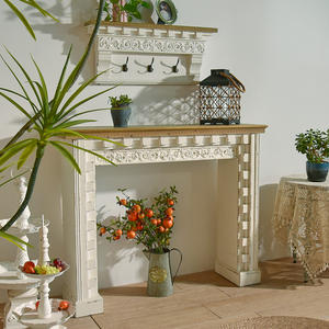 Mesa Consola de Madera Maciza Tallada Blanca Rústica y Desgastada para Interiores, Mueble para Sala de Estar o Entrada, Venta al Por Mayor - Product Image 2