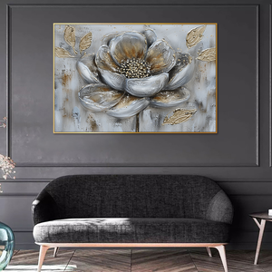 Gran oferta flor blanca arte abstracto sobre lienzo planta nuevos <span class=keywords><strong>cuadros</strong></span> grises 100% decoración moderna pared hecha a mano flor dorada pintura <span class=keywords><strong>al</strong></span> óleo - Product Image 2