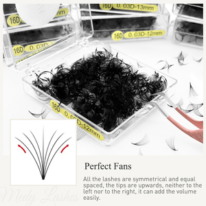 <span class=keywords><strong>Cils</strong></span> pré-faits coréens à base fine Medylashes, marque privée, cheveux synthétiques faits à la main, 12 rangées, naturels, doux, éventails lâches - Product Image 4