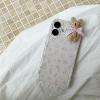 Coque de téléphone portable Ins Crush Flowers Cute Doll Rabbit pour iPhone 17 Air 16 Pro Max, coque arrière antichoc mignonne et tendance