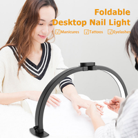 Lampe de bureau LED pliable demi-lune pour manucure, éclairage professionnel pour salon de beauté avec support de téléphone, lampe de table pour extension de cils