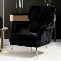 Canapé de salon d'hôtel 3 places au design moderne et luxueux, en velours noir capitonné avec base métallique et rangement, assise classique pour l'hôtellerie