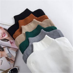 Suéter Feminino de Gola Alta K1319 para Outono, Pullover de Manga Longa, Slim Fit, Camiseta de Tricô Versátil - Product Image 2