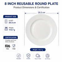 Assiette plate circulaire à bords larges Hengyuan de 8 pouces, sans BPA, en plastique écologique, durable, résistante au micro-ondes et au lave-vaisselle
