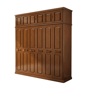 Armoire en bois massif de style chinois, 6 portes, grande capacité, portes à charnières, meubles de rangement pour chambre à coucher - Product Image 4