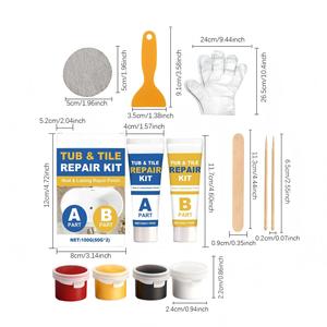 Kit <span class=keywords><strong>de</strong></span> Reparación <span class=keywords><strong>de</strong></span> Color para Grietas, Rayones y Agujeros en Fibra <span class=keywords><strong>de</strong></span> Vidrio, Porcelana, Piedra, Acrílico, Bañeras, Azulejos y Encimeras, con Pegamento AB - Product Image 2