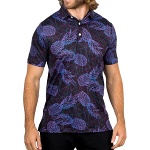 Polo de golf Tech Premium en polyester, sans col, à rayures brunes, motif abstrait années 90, performance optimale - Product Image 1