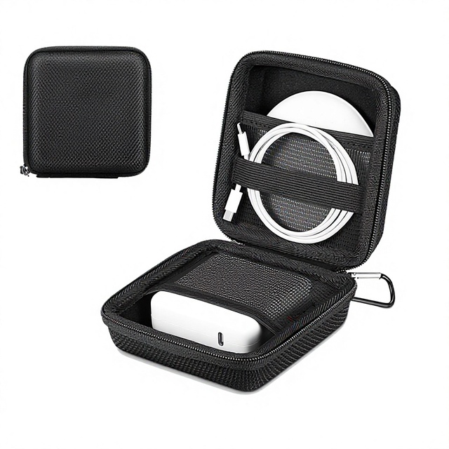 Wholesale Hard Travel EVA Case for MacBook Charger Power Adapter & USB Drives-Black Zipper Closure 110x110x57mm 3C Packaging