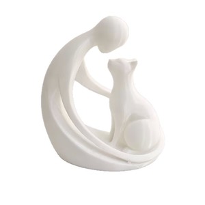 Qianrui Abstract Human And Cat Statue Ornament Modern Minimalist Desktop Decoration For Cat Lovers Pet Enthusiasts - Product Image 5
