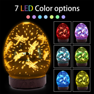 Diffuseur humidificateur en verre 3D effet bois transfrontalier avec lumière LED, motif libellule, veilleuse aromathérapie 100ml - Product Image 3
