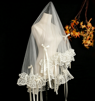 Voile de mariée vintage français en dentelle - Accessoire élégant pour la tête et la robe de mariée, idéal pour des cérémonies éthérées