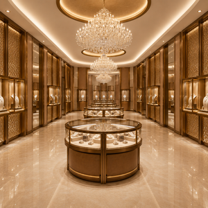 Modern Luxury Jewelry Watch Display Set Brass Finish Glass Cabinet For New Jewellery Retail Store Interior Decoration Fixture - Product Image 5