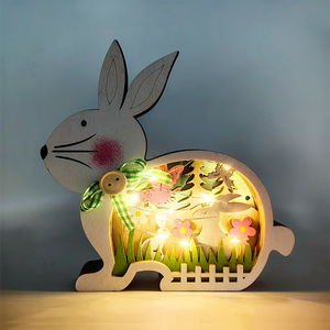 Luces de conejito de Pascua hechas a mano de madera decoración de mesa festiva con grabado forma hexagonal para colgar en la pared regalo 1550 Unionen - Product Image 3