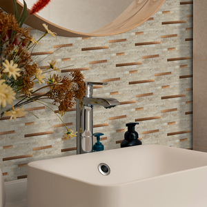 OEM/ODM Peel and Stick <b>Backsplash</b> Mosaic Faux Stone Look Mixed Aluminium Peel-and-stick-<b>tile</b> for Walls - Product Image 2
