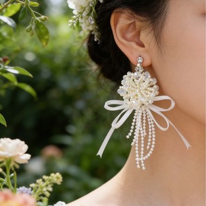 Boucles d'oreilles NianCan élégantes pour mariée, avec nœud et pompon en perles blanches, polyvalentes pour robe <span class=keywords><strong>de</strong></span> mariée, fête <span class=keywords><strong>de</strong></span> mariage, cadeaux <span class=keywords><strong>de</strong></span> fête des Mères - Product Image 4