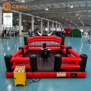 Cercle de rodéo gonflable commercial Ceyu à 6 poteaux, avec matelas de protection, pour fêtes et divertissements adultes, prix usine, et toile de fond en forme d'arche et de cornes - Product Image 1