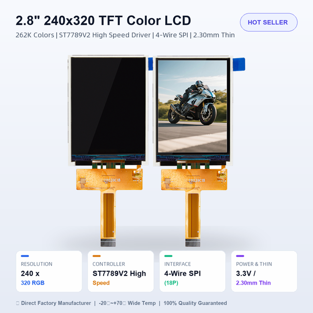 HUIJING 2.8 Inch TFT LCD Display Module ST7789V2 Driver 240x320 Resolution SPI Interface Touch Screen 250cd/m Brightness COG