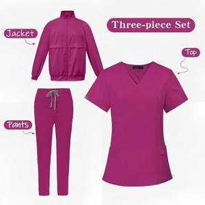 Ensemble de tenue médicale trois pièces en gros avec veste zippée, haut et pantalon pour le personnel médical (médecins et infirmières) - Product Image 6