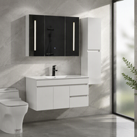 Miroir intelligent LED moderne mural avec lavabo en céramique de forme rectangulaire, design écologique, meuble de salle de bain