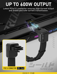 12v-2x6 pci 5.1 पावर एक्सटेंशन केबल Rtx 5070ti 5080, 90 डिग्री एंगल्ड 16पिन 12 + 4पिन आस्तीन केबल 600w आउटपुट - Product Image 3