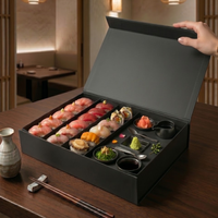 Emballage de sushi haut de gamme personnalisé, boîte à sushi de qualité alimentaire avec séparateurs intégrés, plateau à emporter, boîte rigide magnétique pliable, boîte cadeau