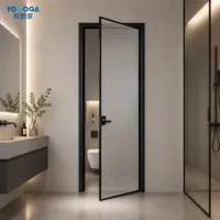 Puerta de Baño Moderna Minimalista de Aluminio y Vidrio Impermeable con Malla de Fibra de Vidrio para Uso en Hoteles y Hogares