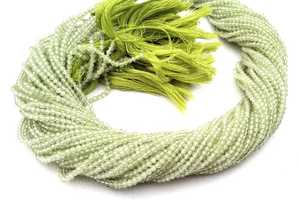 Piedras preciosas naturales de Prehnita verde, hilo largo de 13 pulgadas, microcuentas facetadas, fabricación de joyas, collar artesanal - Product Image 3