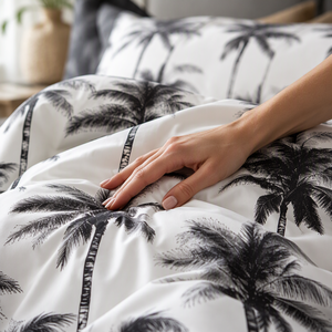 EU Dropshipping Reversible Coconut Tree Woven Bed <b>Linen</b> <b>Set</b> 3pcs Grey White Quilt Cover Polyester China Home & Hotel Use - Product Image 3