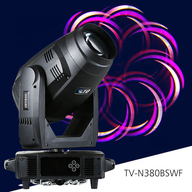 RGB 3-in-1 Moving Head Light for DJ Parties Disco DMX Beam 380 Sharpy 20R Spot Wash Gobo Light with IP20 Iron Body for Concerts