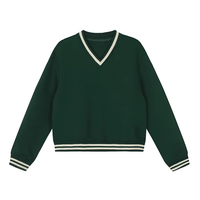Pull en maille jacquard fin respirant en terylène à col en V, style preppy, unisexe, à manches longues, pour l'hiver