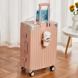 Modern 24" Suitcases For Boys Plastic Mould White Rounded Suitcase Muti Functional Luggage