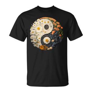 T-shirt con simbolo floreale Yin Yang Taijitu, nera, taglia unisex per adulti - Product Image 1