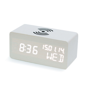 Promotion Gift Smart Morning Table Mobile Phone Wireless Charging Wood Electronic LED <strong>Digital</strong> Alarm Desk Clock Charger <strong>Calendar</strong> - Product Image 5