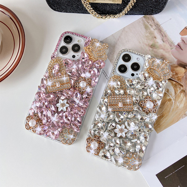 Diamond Rhinestone Pearl Flower Decoration Design Smart Cell Phone case for iPhone for Samsung Series