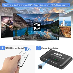 HDMI Switcher 1x3 High Resolution HDMI Switcher Supports 4K30Hz 1080P60Hz HD Resolution HDMI Remote Control for Computer PC