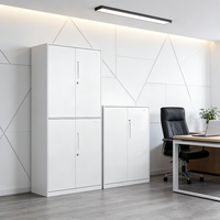 Meuble de classement de bureau modulaire blanc moderne, démontable, robuste, en métal, avec porte en verre, 2 tiroirs et serrure à clé, pour classement indexé