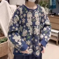 Damen 3D Blumen-Strickjacke Übergroßer Rosa Pullover Vintage Knopfleiste Lässige Herbst-Winter-Oberbekleidung 2026