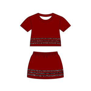 GSD4106 – ensemble personnalisé pour petite fille active, jupe verte unie avec imprimé rayé argenté, tenue d'été pour enfants, ensemble à manches courtes - Product Image 4