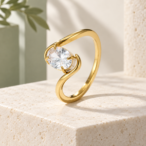 Bague ouverte en acier inoxydable avec zircon, design incurvé et placage sous vide en or 14 carats, couleur or ou argent - Product Image 5